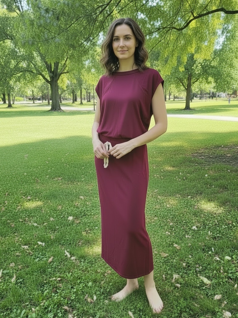 TheMogan Jersey Sleeveless Top and Midi Skirt Set
